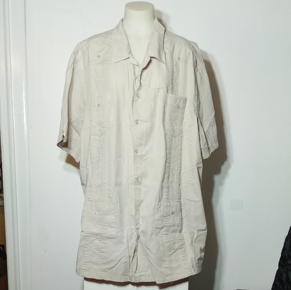 KS Island Beige Guayabera Sz 5XL Tall - Picture 4 of 7